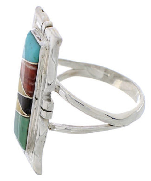 Sterling Silver Southwest Multicolor Inlay Ring Size 5-3/4 WX41361